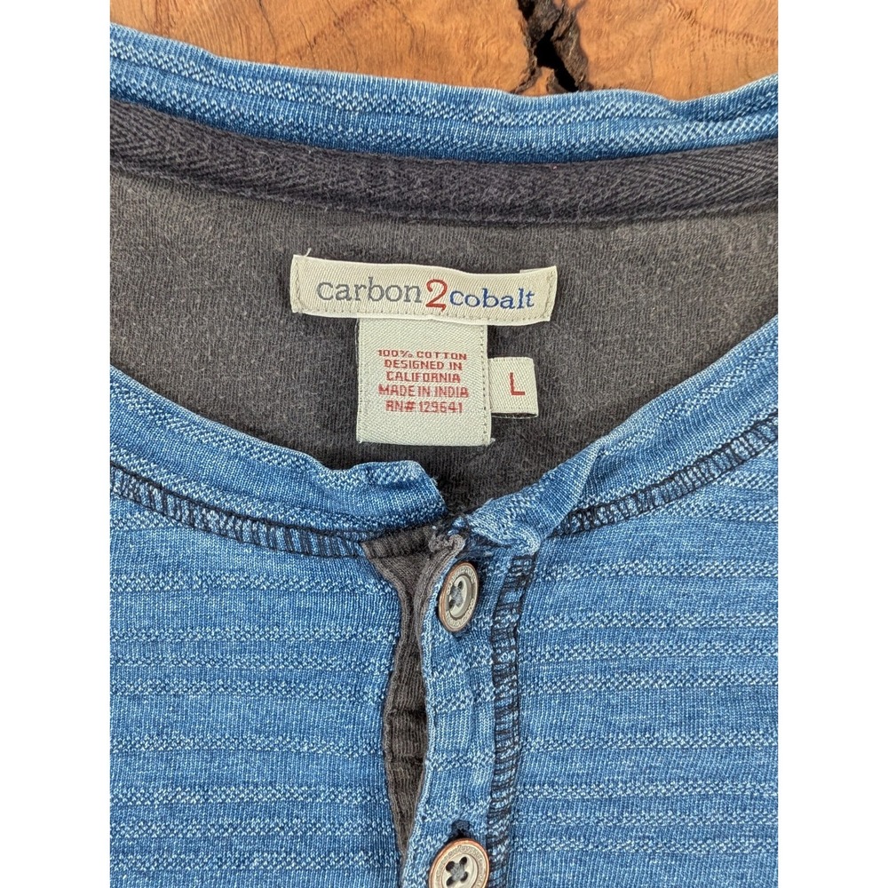 Carbon2Cobalt Henley Shirt Mens L Blue Long Sleeve 100% Cotton Casual - Picture 2 of 8